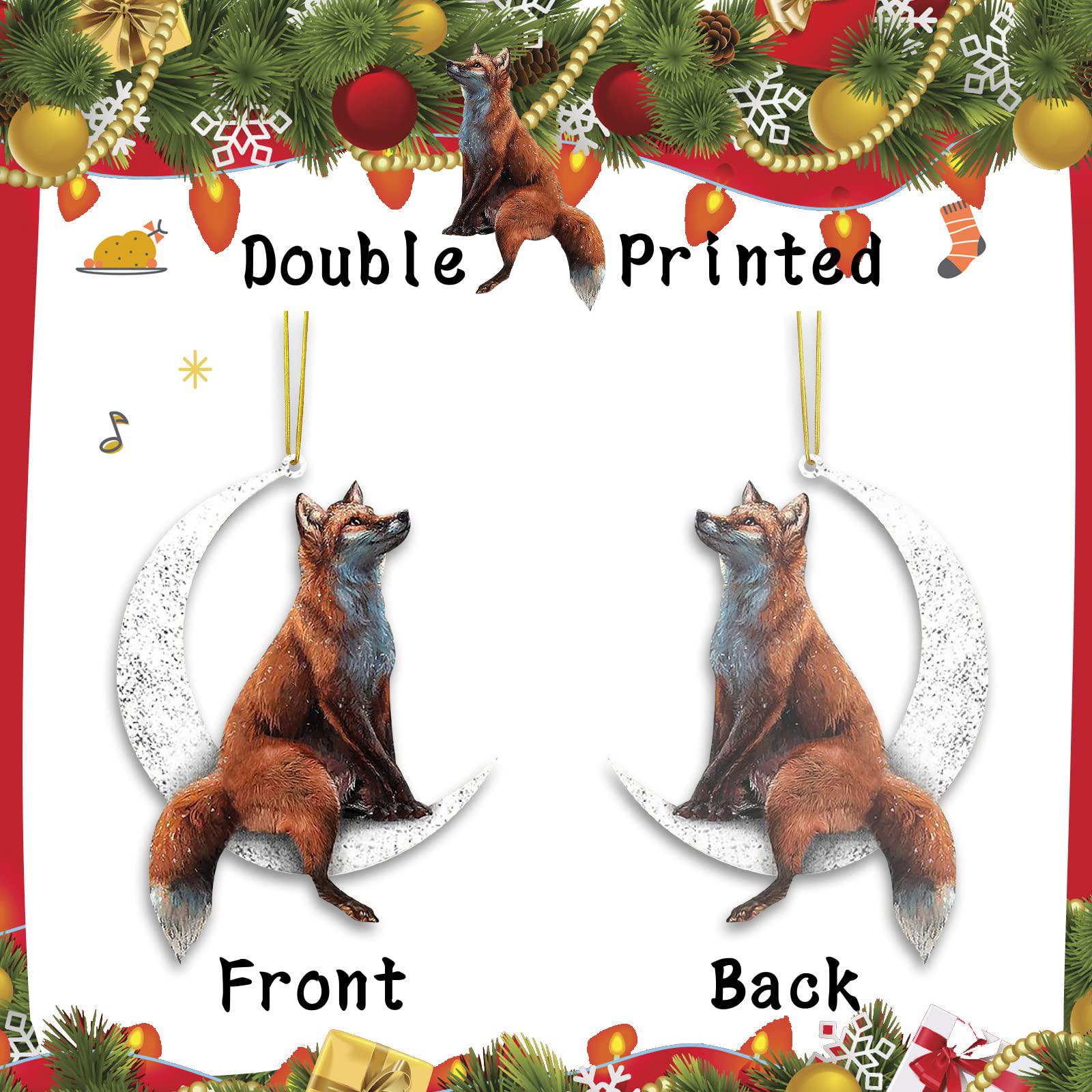 incredecor animals sitting on the moon ornaments for christmas tree, double-printed acrylic hanging pendant for christmas tree decoratio
