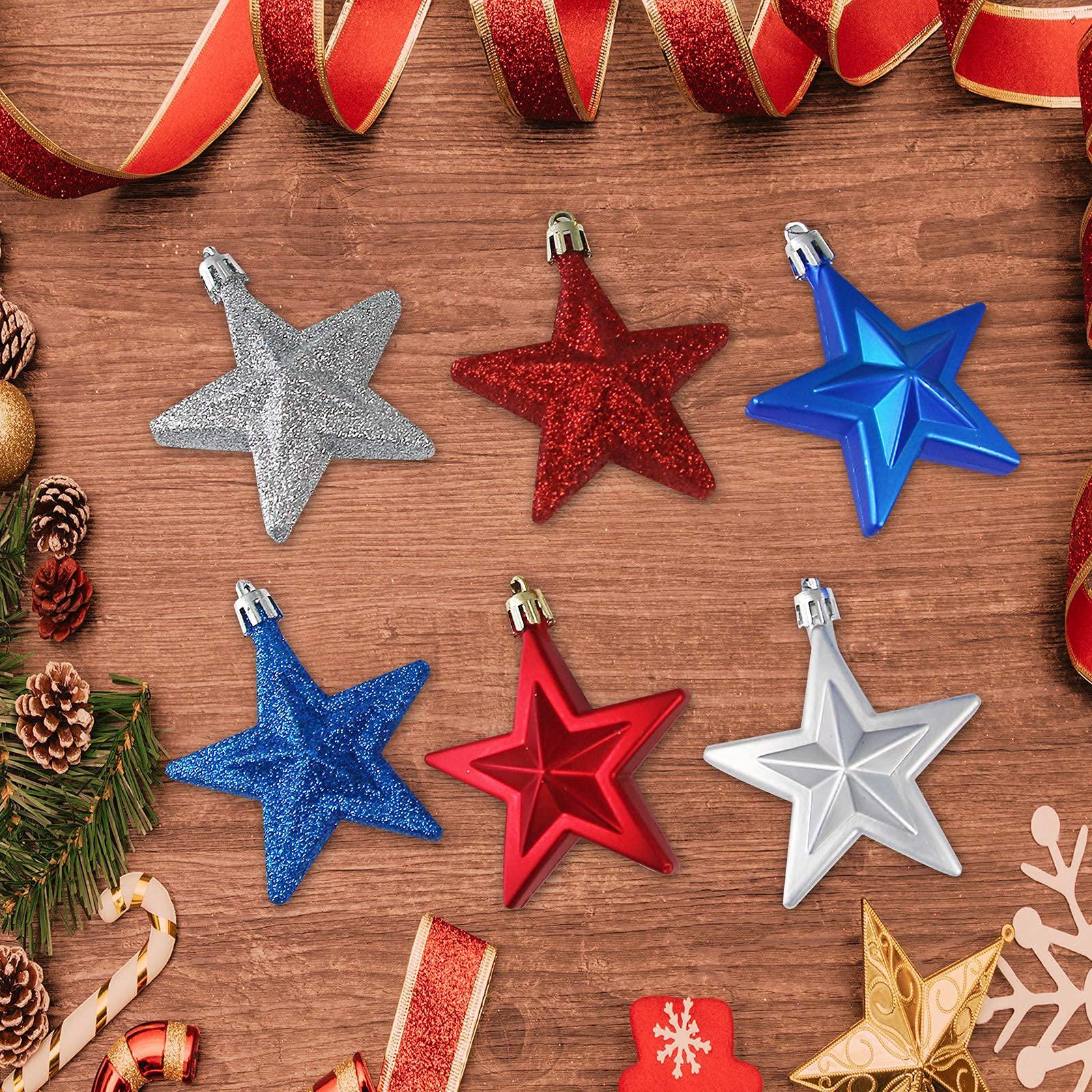 bouticol 24 pieces hanging star ornaments christmas new year labor day independence day hanging ornament for home party indoor outdoor