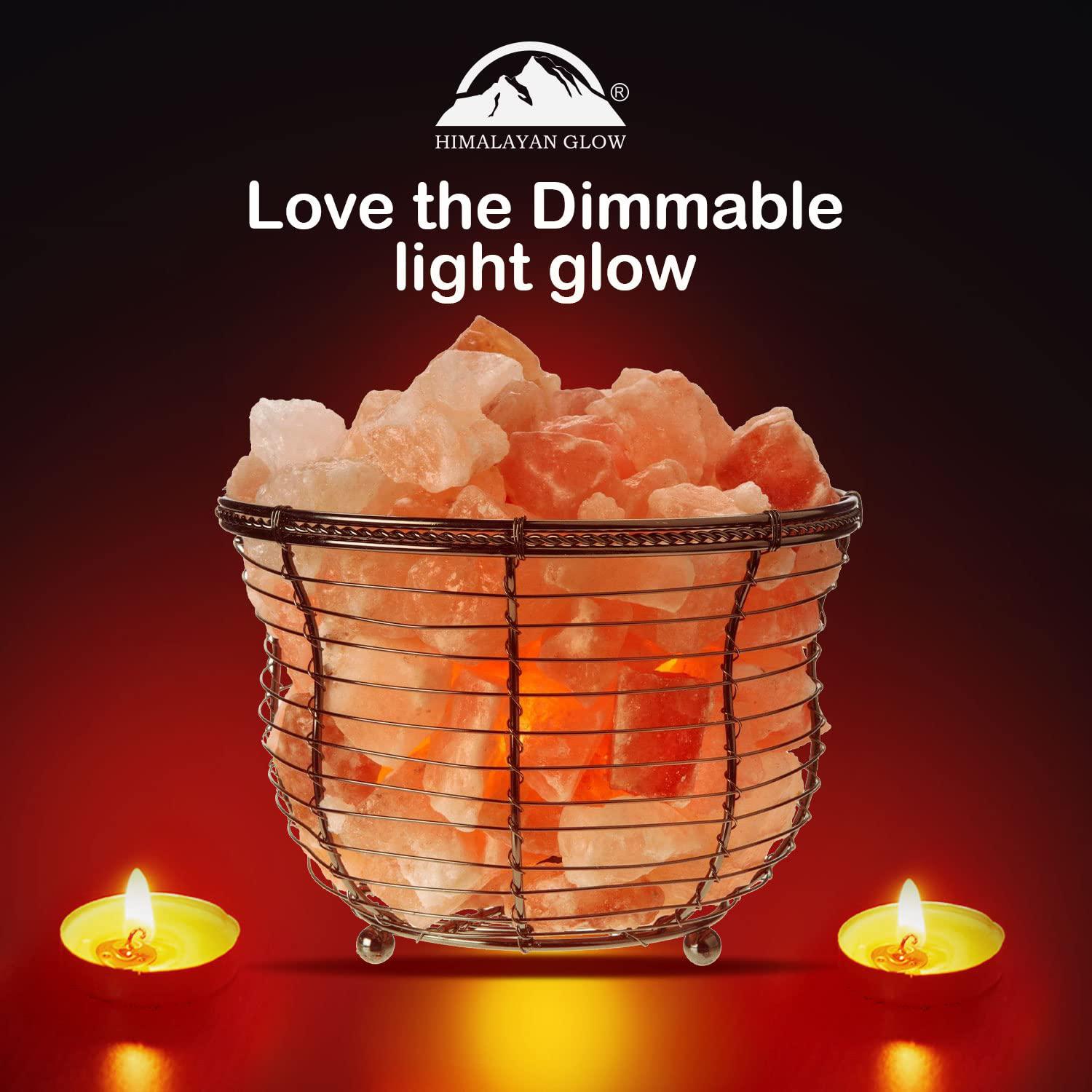 Himalayan Glow natural himalayan salt , tall round metal basket lamp with dimmer switch | 8-10 lbs