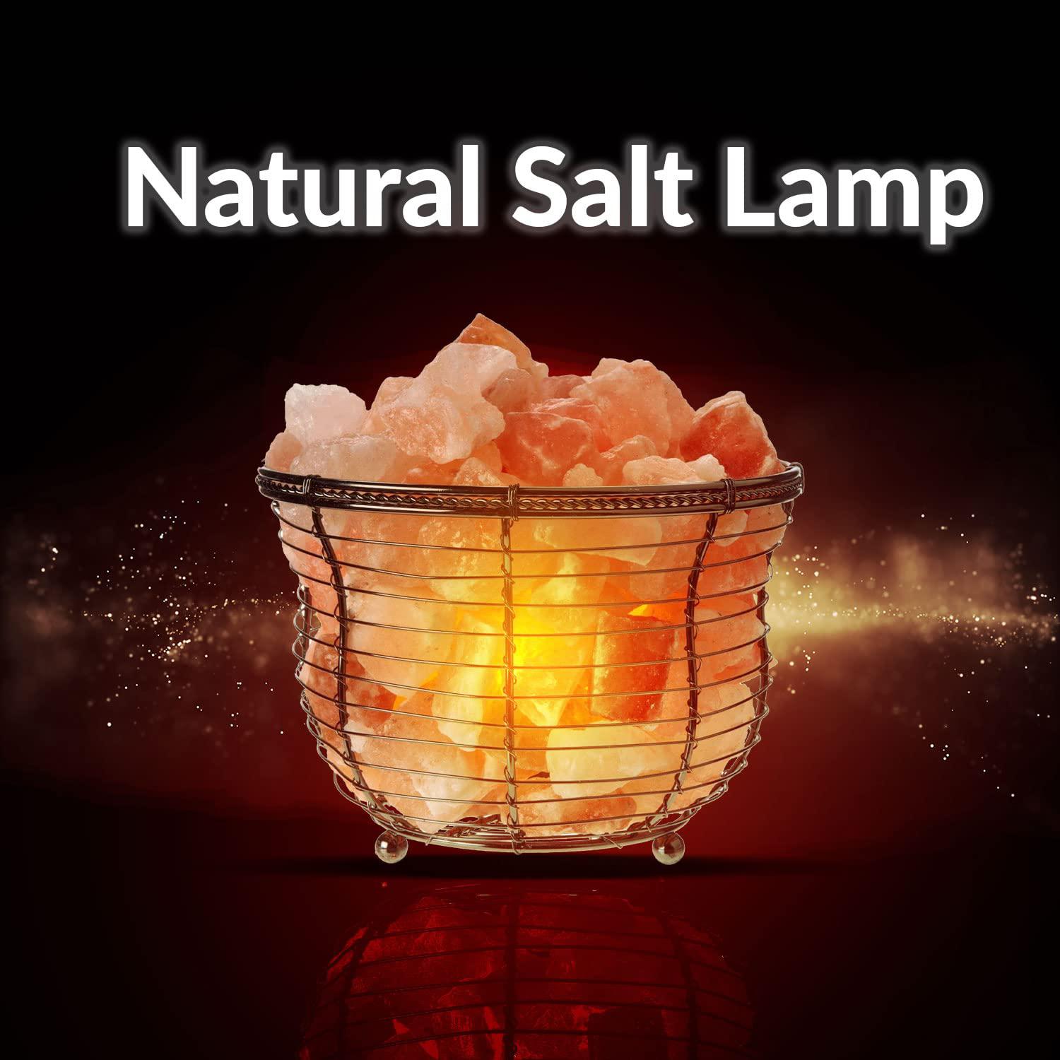 Himalayan Glow natural himalayan salt , tall round metal basket lamp with dimmer switch | 8-10 lbs