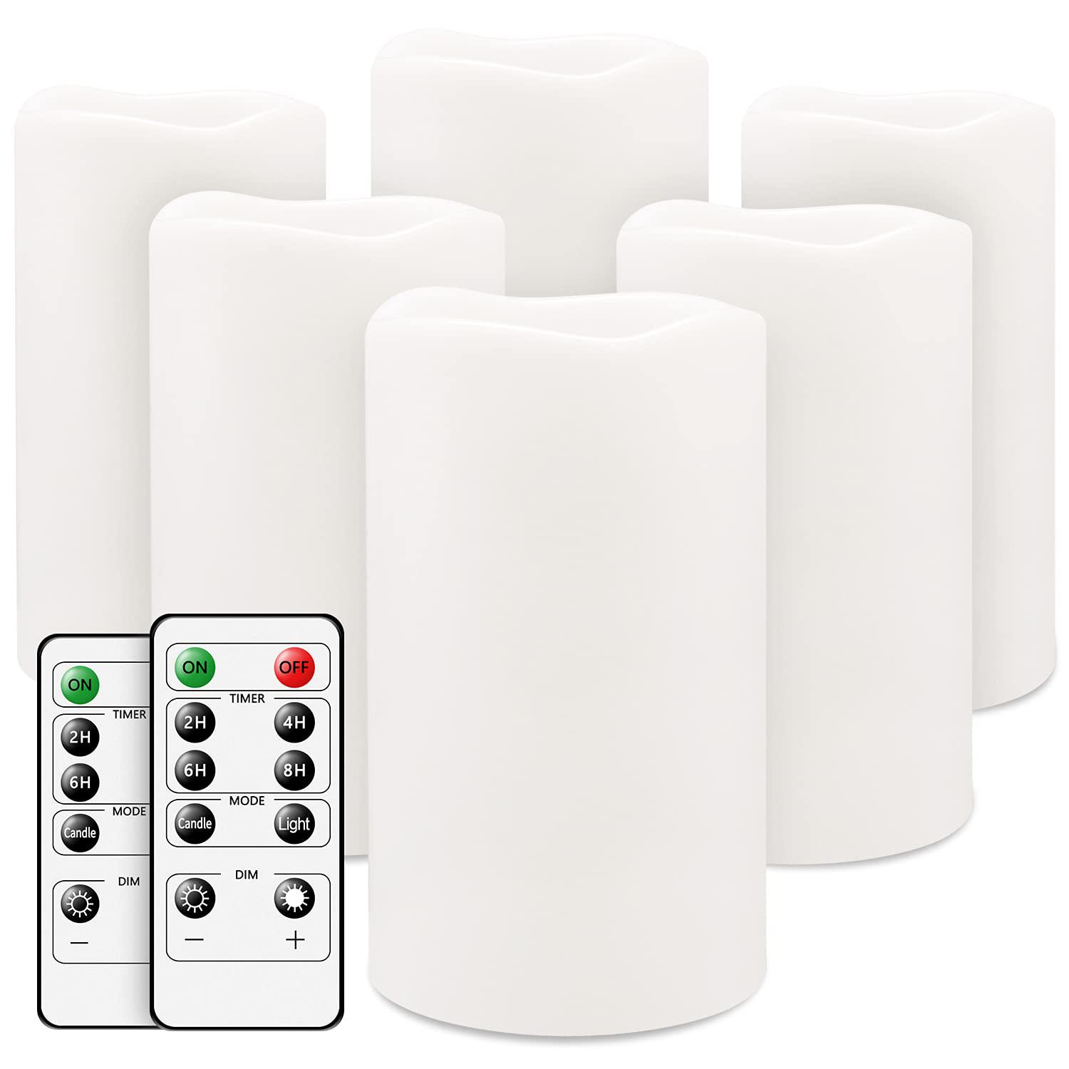 salipt flameless candles, led flickering candles set of 6 (h 6" xd 3") battery operated candles,waterproof flameless candles,