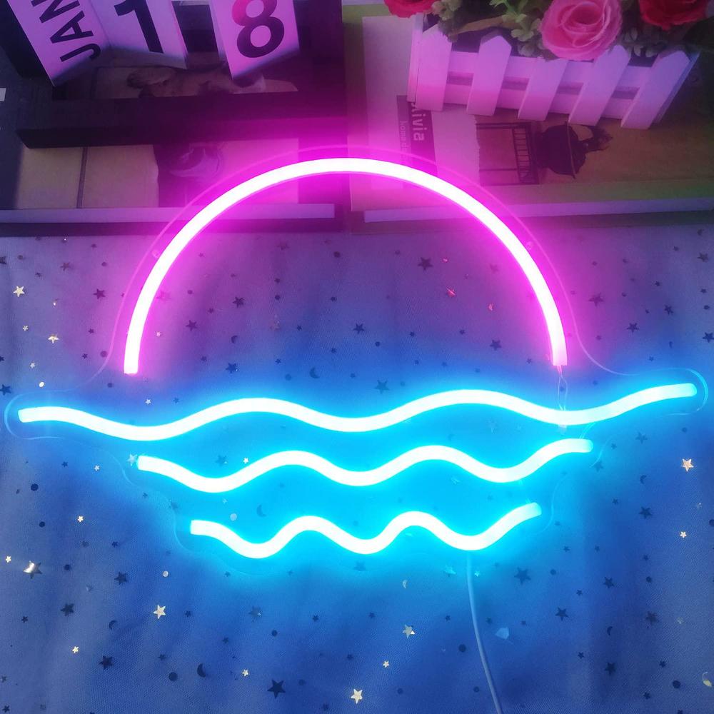 GMMLLG sunrise sunset neon sign dimmable wave neon sign tropical bedroom decor sunrise neon surf room decor ocean neon sign for livi