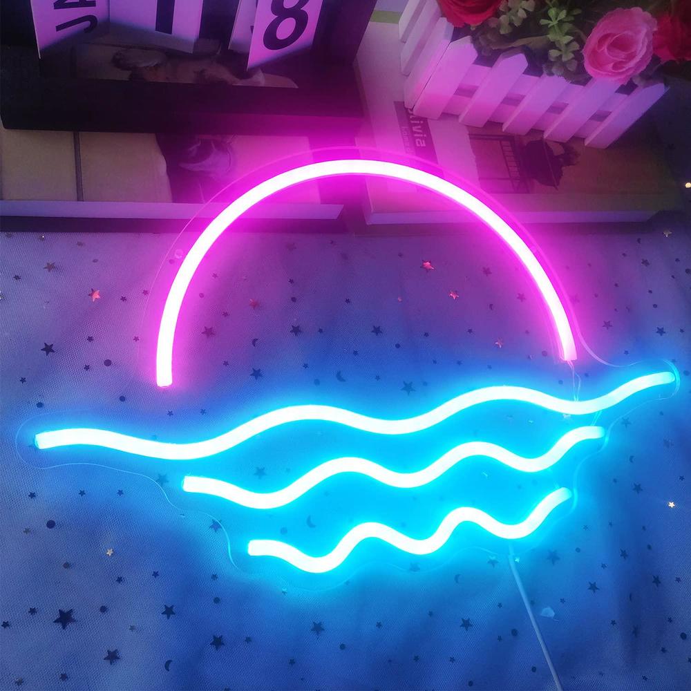 GMMLLG sunrise sunset neon sign dimmable wave neon sign tropical bedroom decor sunrise neon surf room decor ocean neon sign for livi
