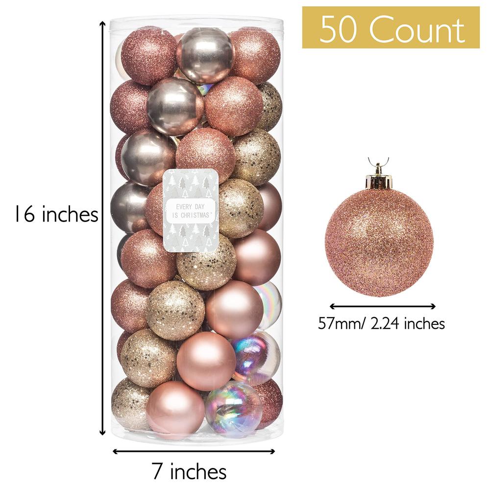 every day is christmas 50ct 57mm/2.24" christmas ornaments, shatterproof christmas tree ornaments set, christmas balls decora