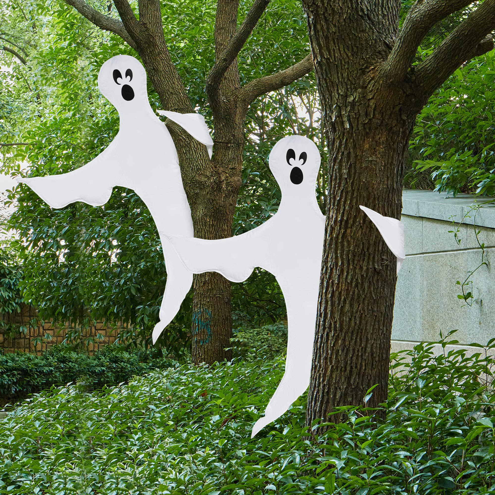 joyin halloween 2 pcs tree wrap ghost decoration, 53 cute face flying ghost for halloween outdoor,lawn,yard,tree decor,ghost 