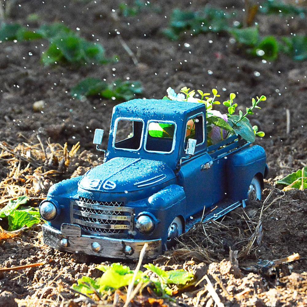 flhjyf farmhouse blue truck decor, vintage metal truck table decor, decorative farm tabletop storage & garden pickup trucks p