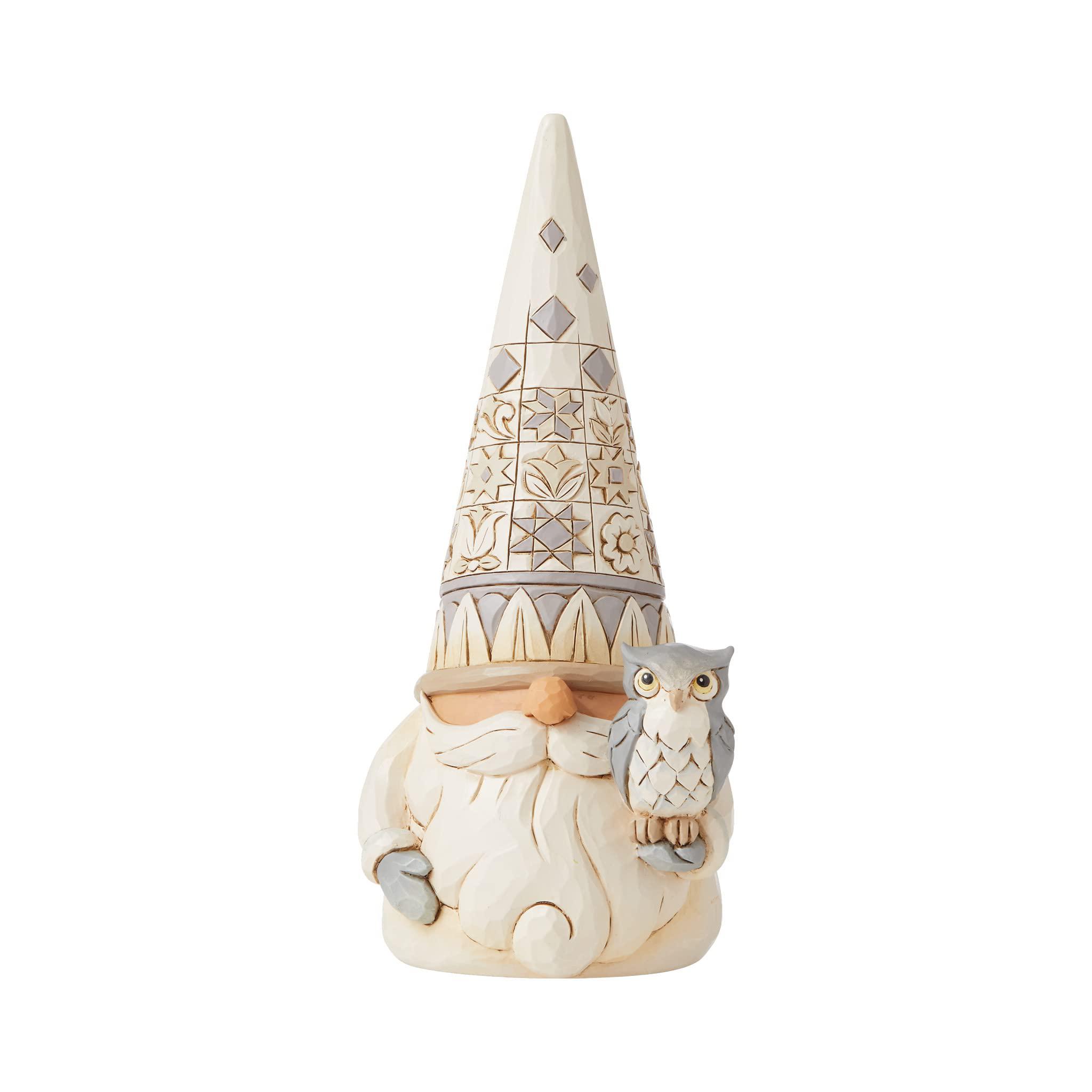 enesco jim shore heartwood creek white woodland gnome with owl figurine, 8.07 inch, multicolor