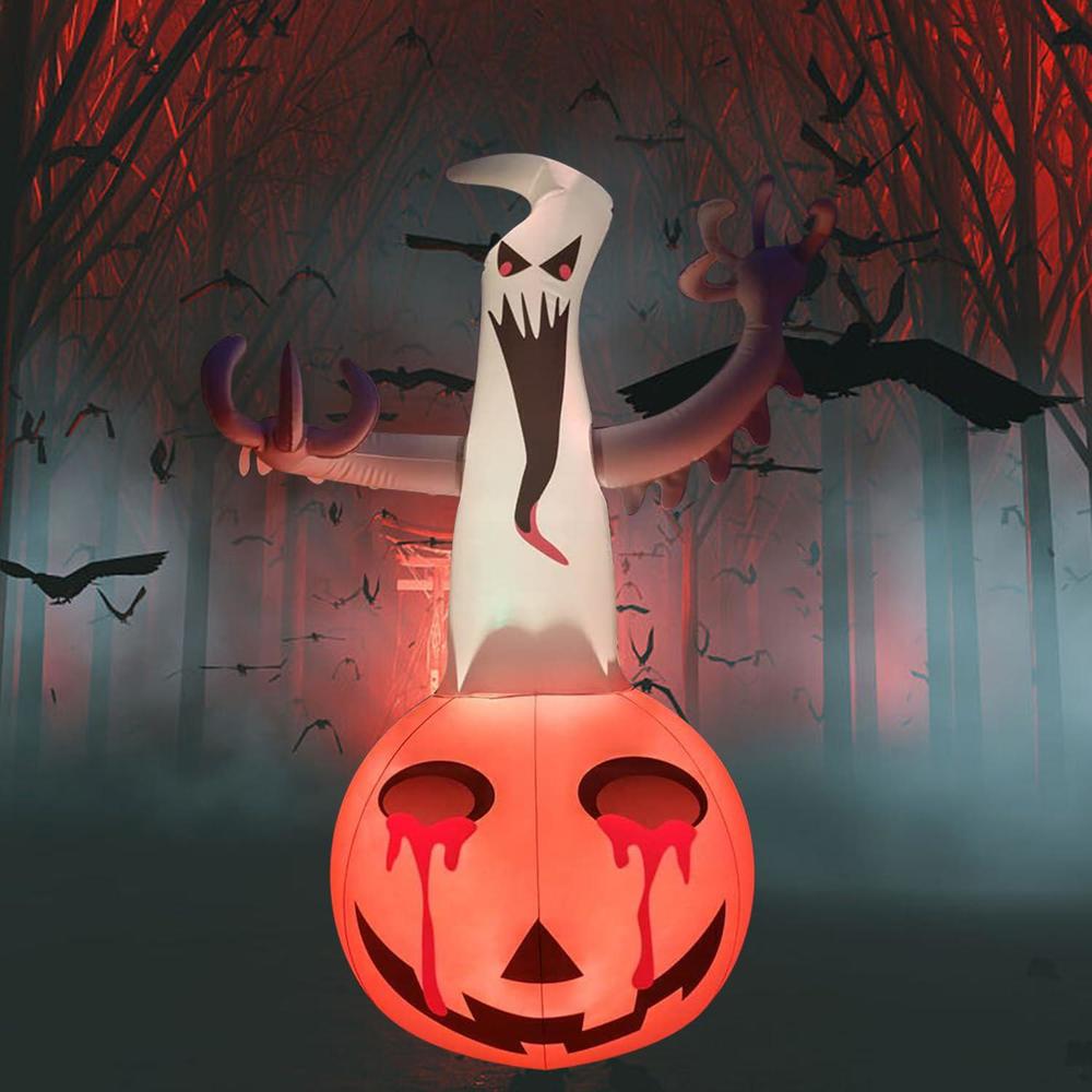 prahalum halloween inflatables ghosts decoration with led lights, 4 ft pumpkin ghost inflatable decorations 16 color changing with rem