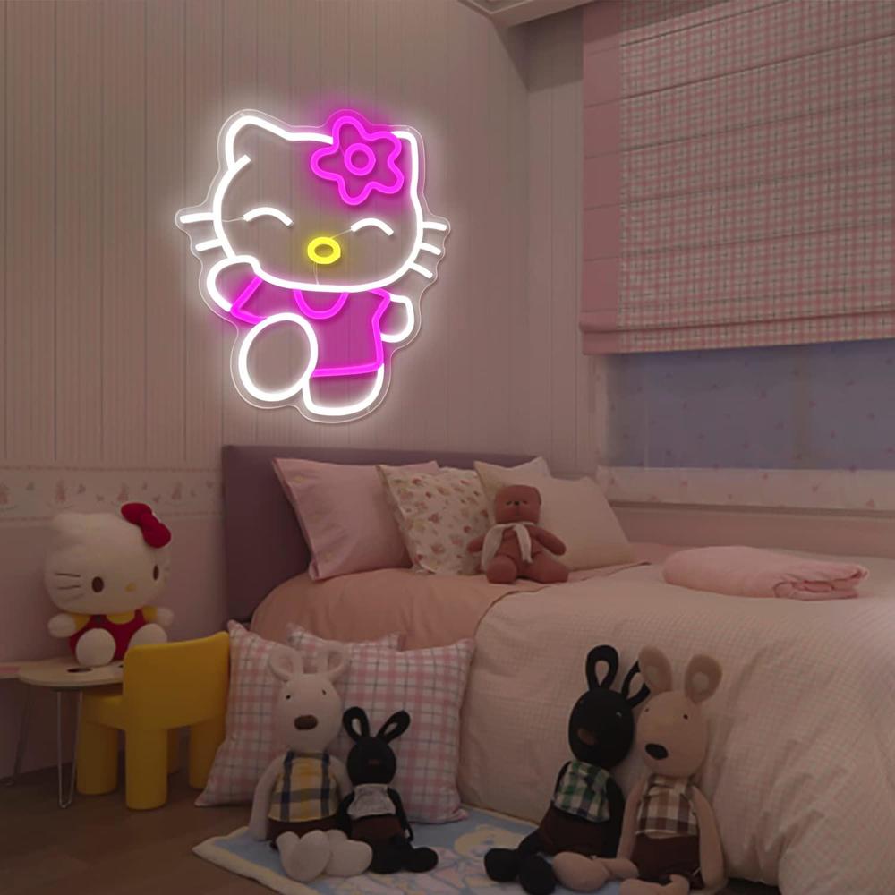 cheunyar hello kit neon sign dimmable kitty neon sign kawaii cat anime neon sign kitty room decor lights for girl's room child bedroom