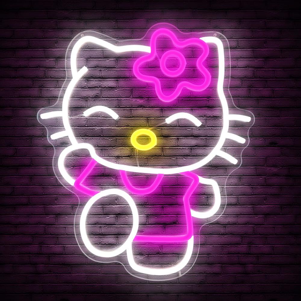 cheunyar hello kit neon sign dimmable kitty neon sign kawaii cat anime neon sign kitty room decor lights for girl's room child bedroom