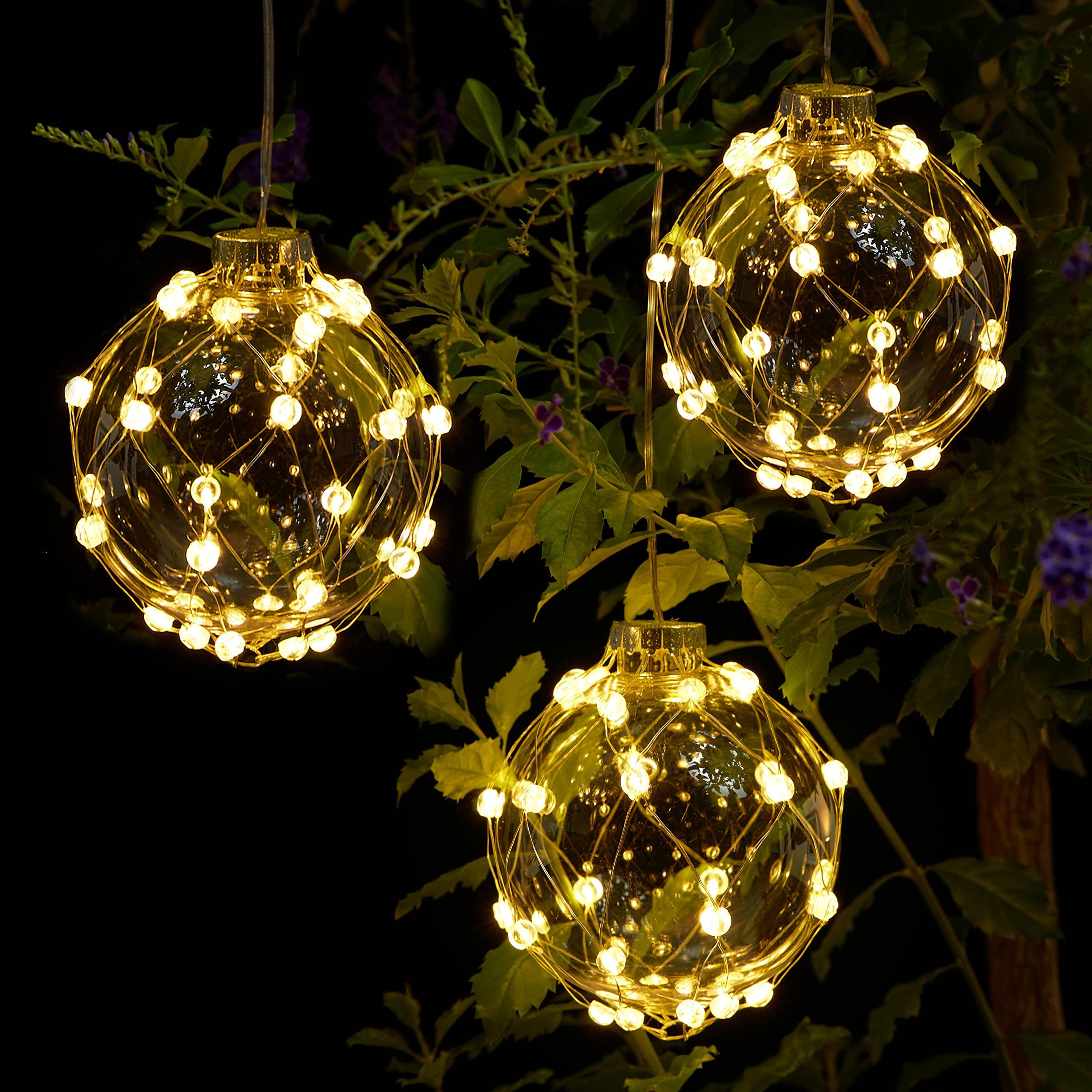 furora lighting ball lights, net light with clear ball, battery operated hanging lights, waterproof 32 micro led warm lights 