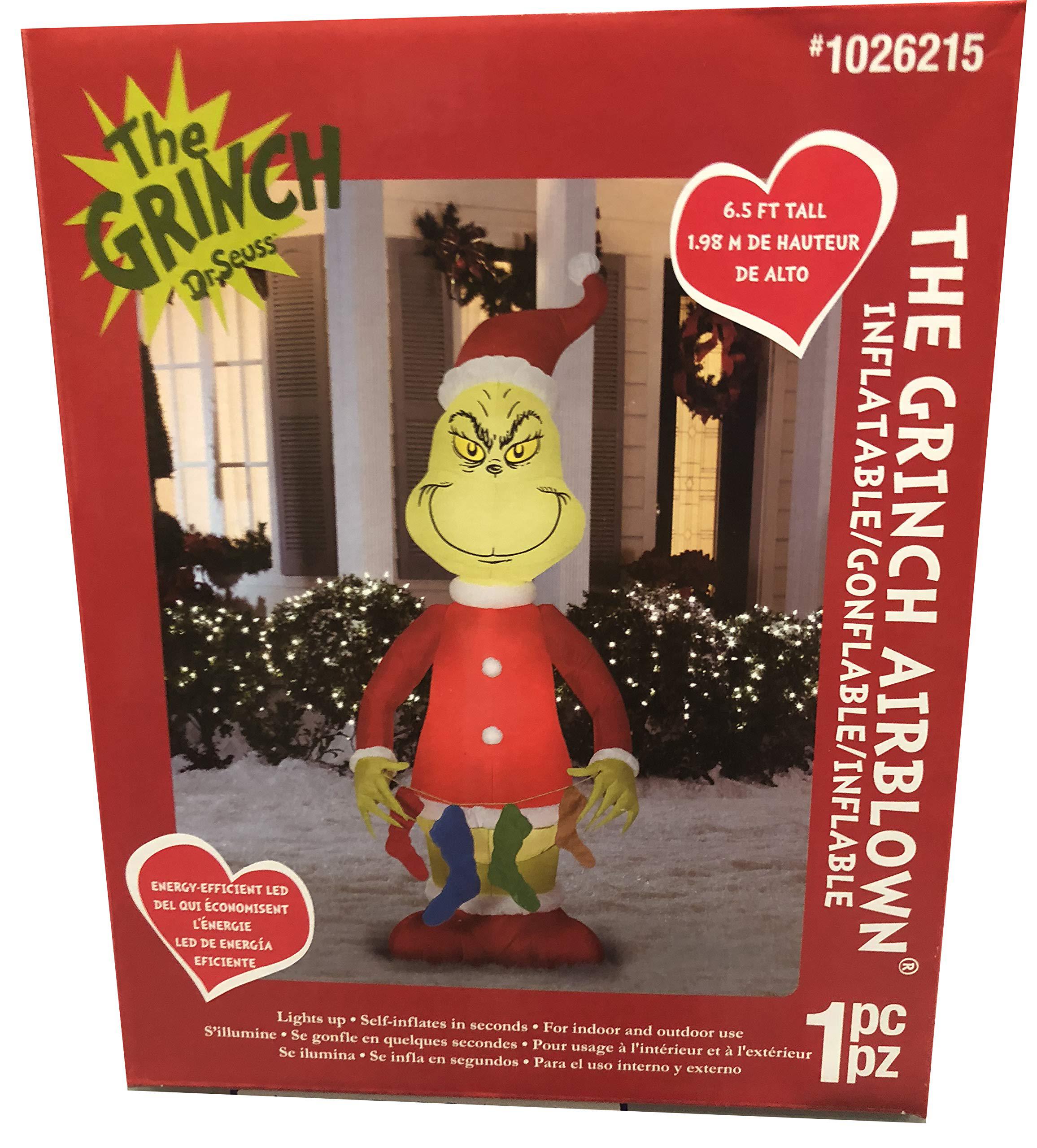 gemmy 6.5 ft grinch with stockings airblown lighted christmas yard inflatable outdoor holiday disaplay