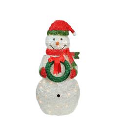 northlight 38" white and red lighted tinsel snowman with wreath christmas outdoor decoration