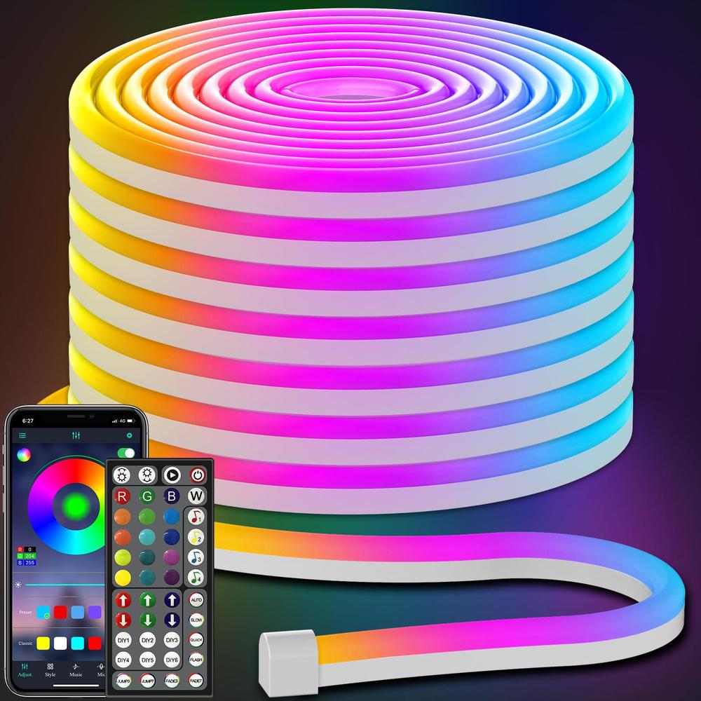 ailbton led neon rope lights 50ft,control with app/remote,flexible led rope lights,multiple modes,ip65 outdoor rgb neon light