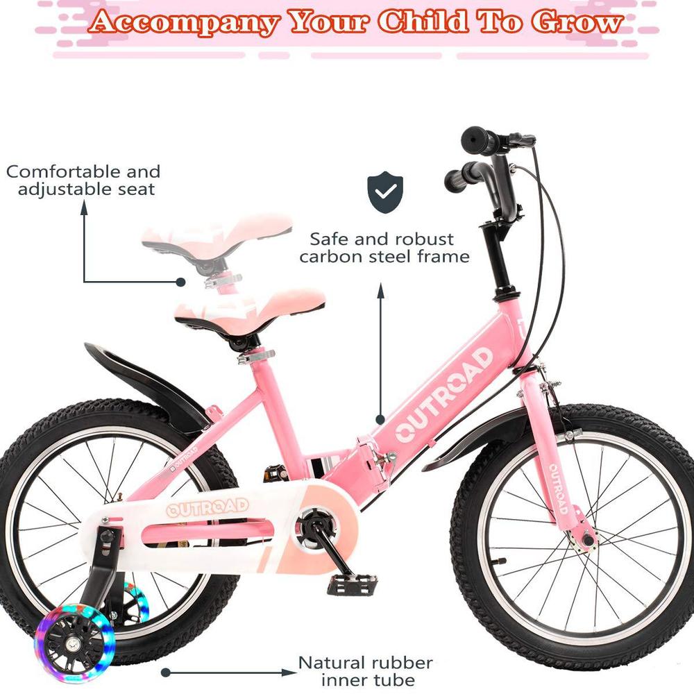OUTROAD OUTDOOR CAMPING GARDEN PATIO outroad kid's bike 14 inch wheels, adjustable seat, for ages 3-5 years and up toddlers and kids, pink