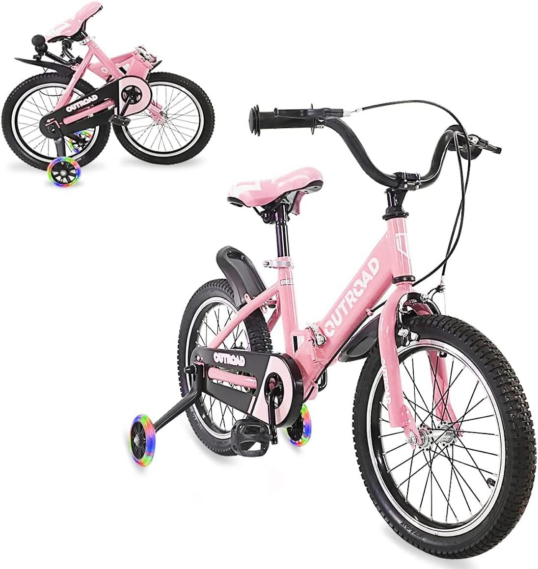 OUTROAD OUTDOOR CAMPING GARDEN PATIO outroad kid's bike 14 inch wheels, adjustable seat, for ages 3-5 years and up toddlers and kids, pink