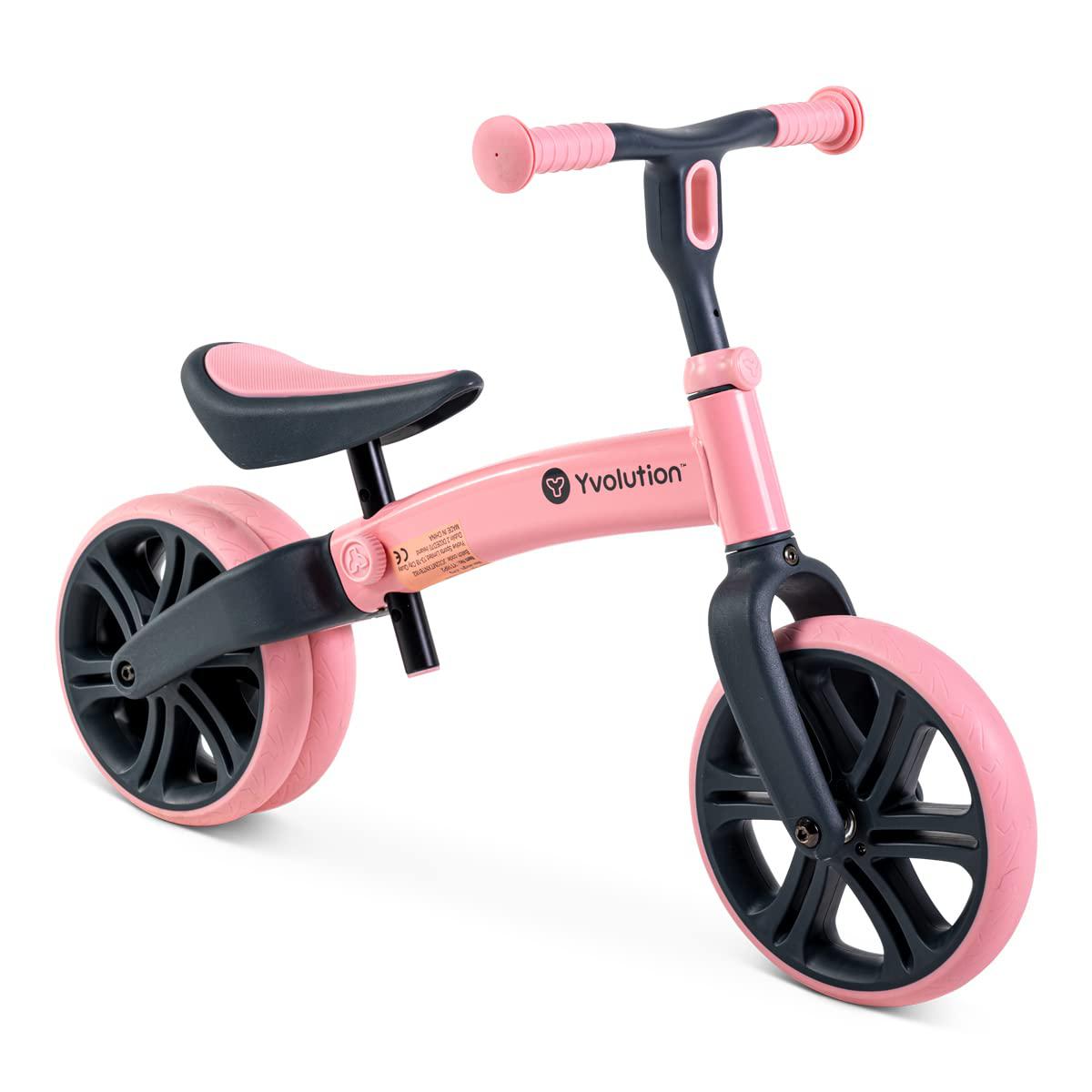 yvolution y velo junior toddler balance bike | 9 inch wheel no-pedal  training bike for kids age 18 months to 4 years (pink 20