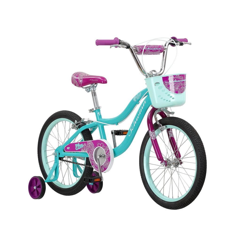 schwinn koen & elm toddler and kids bike, for girls and boys, 18-inch wheels, bmx style, training wheels included, chain guar