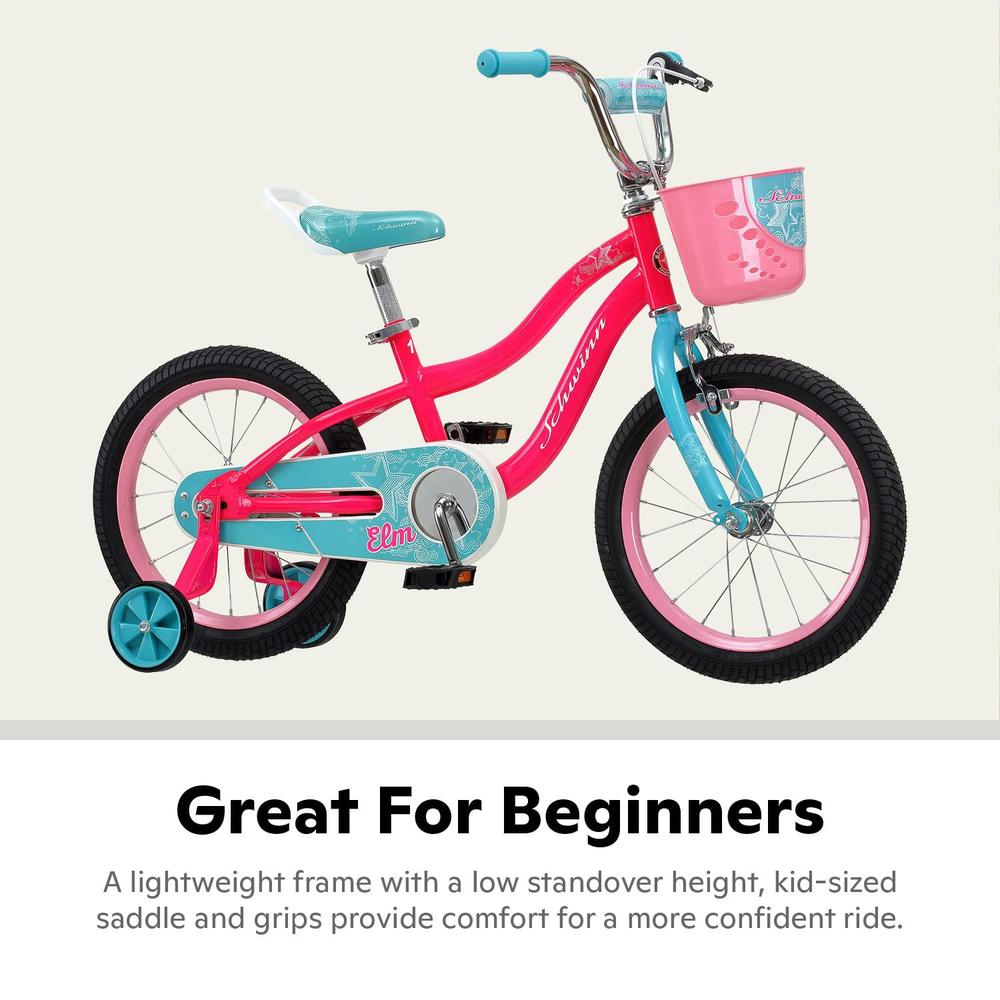 schwinn koen & elm toddler and kids bike, for girls and boys, 16-inch wheels, bmx style, with saddle handle, training wheels 