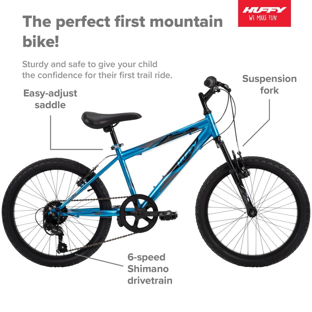 huffy kids hardtail mountain bike for boys, stone mountain 20 inch 6-speed, metallic cyan (73808)