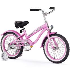 firmstrong bella girl's beach cruiser bike, kids single speed bicycle with training wheels, 16 inch wheels, pink