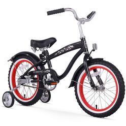 firmstrong bruiser boys single speed bicycle w/ training wheels, 16-inch, black w/ red rims