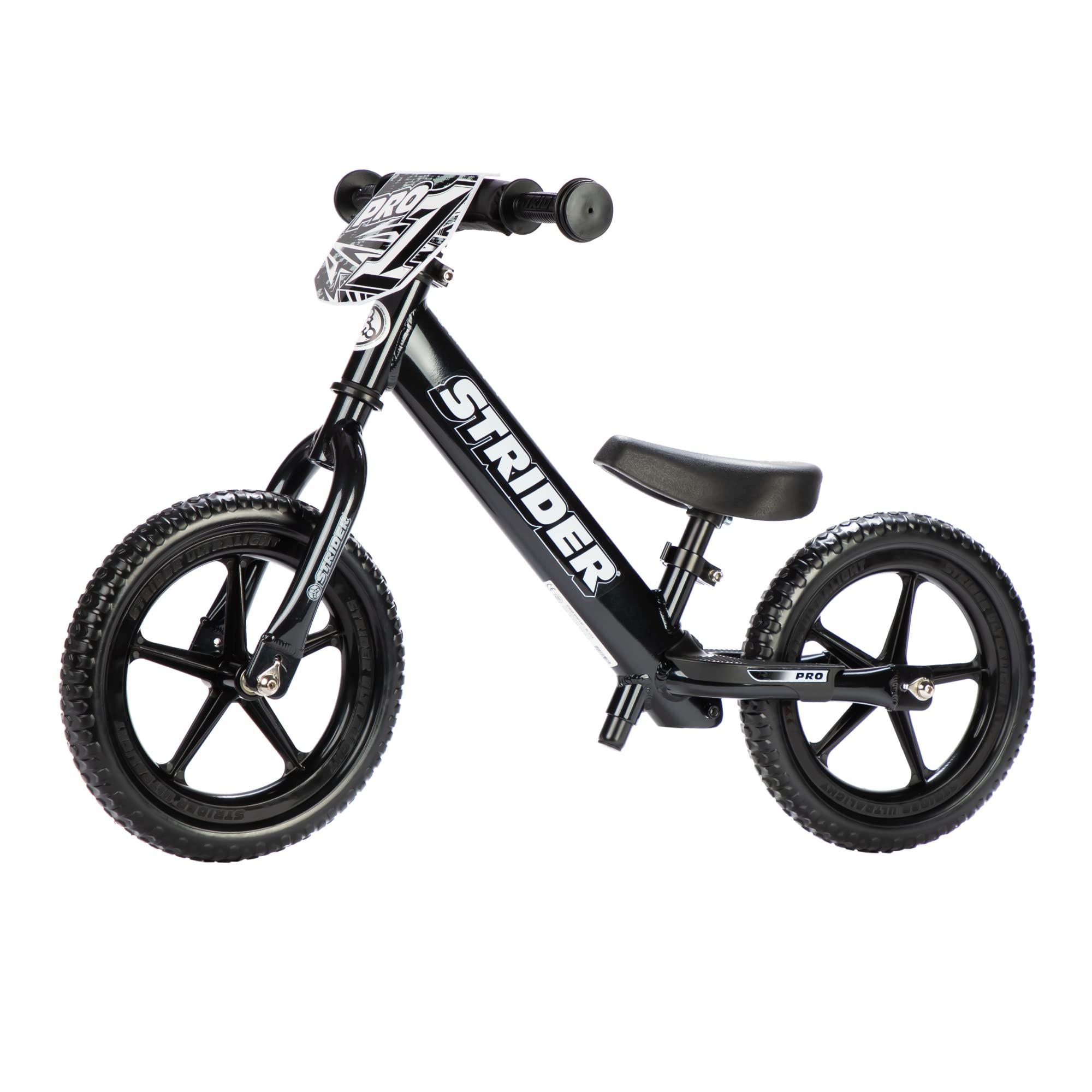 strider - 12 pro kids balance bike, no pedal training bicycle, lightweight frame, flat-free tires, for toddlers and children 