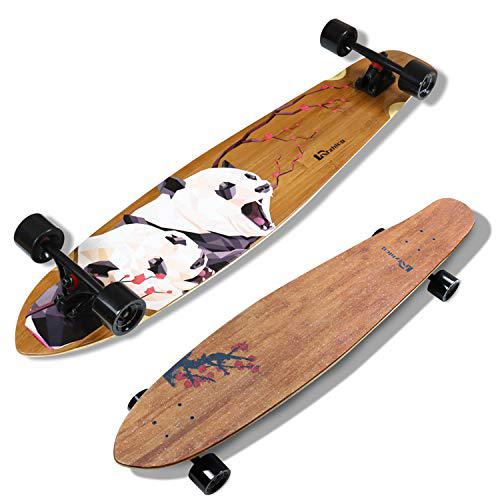 lrfzhicg longboard skateboard 44 inch bamboo fiberglass for downhill, free-style, cruising, carving, dancing great for teens 