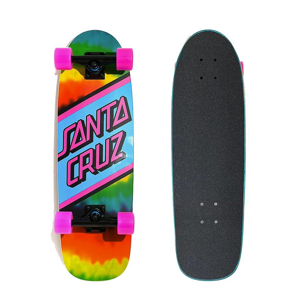 santa cruz street cruzer complete skateboard, rainbow tie dye, 29.05"x8.79"