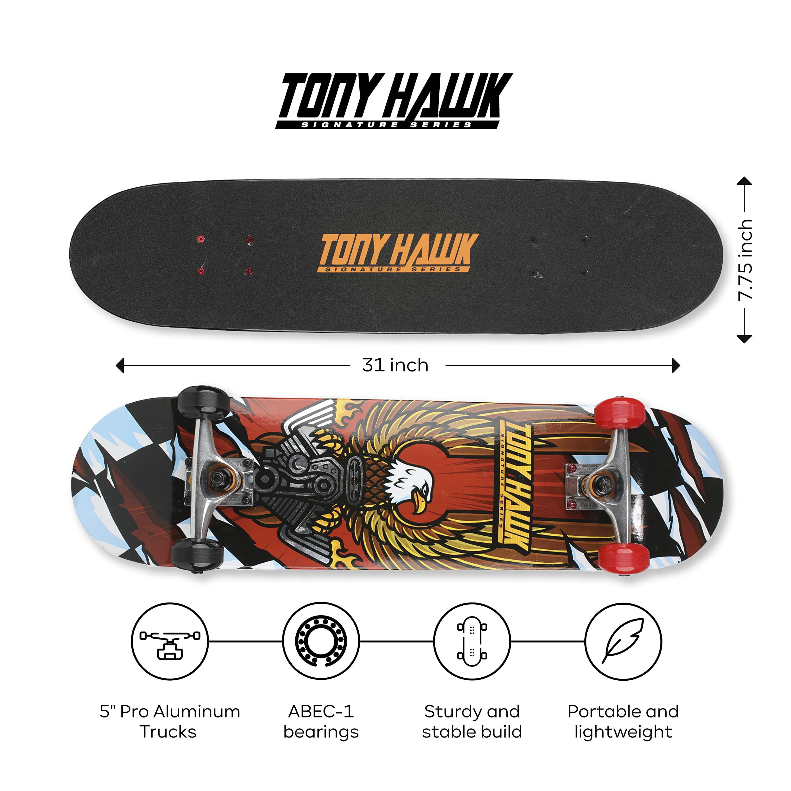 Voyager tony hawk 31 inch skateboard, tony hawk signature series 3, metallic graphics & 9-ply maple deck skateboard for cruising, car