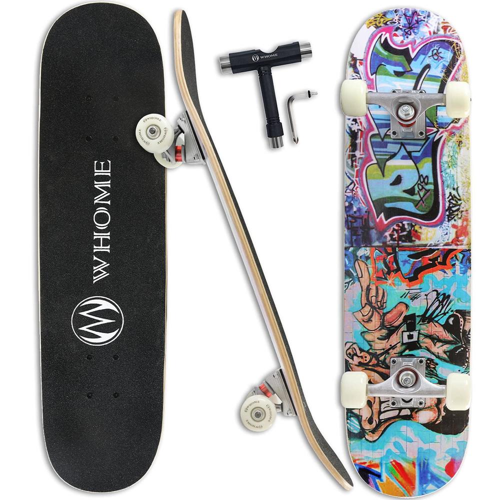 whome skateboards for adults/kids teens/girl beginner/boy - 31"x8" pro standard skateboard complete 8-ply alpine maple deck a