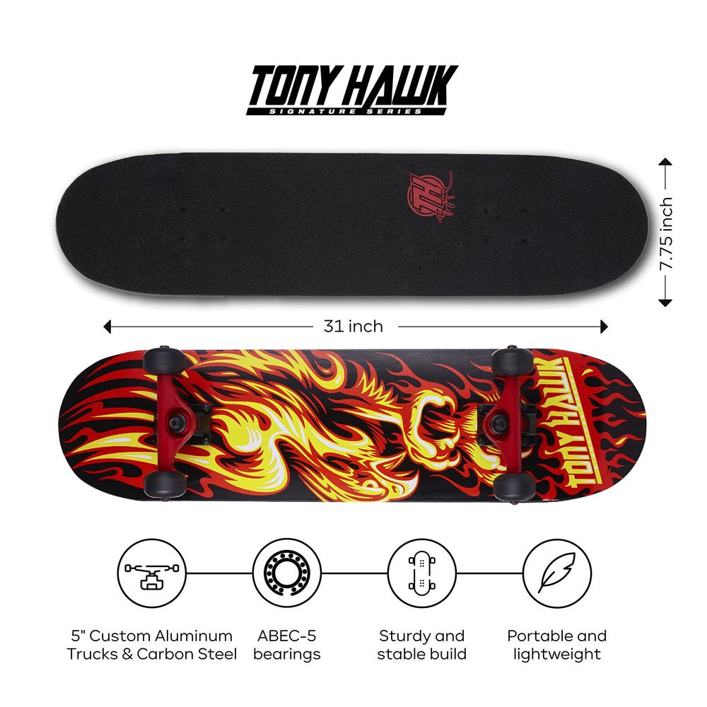 Voyager tony hawk 31 inch skateboard, tony hawk signature series 4, 9-ply maple deck skateboard for cruising, carving, tricks and dow