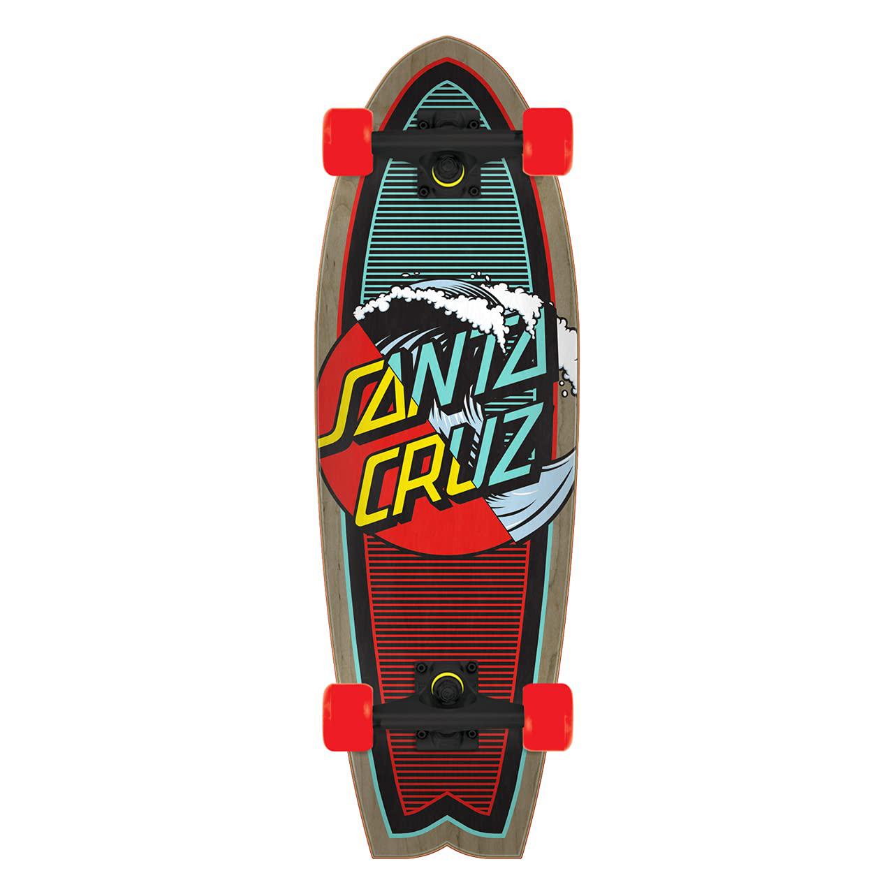 santa cruz classic wave splice dot shark cruiser skateboard, 27" x 8.8"
