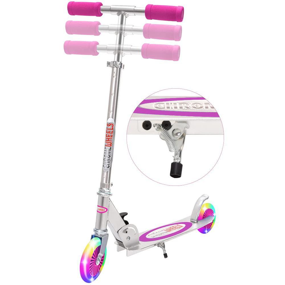 chromewheels kick scooter for kids, deluxe 2 light up wheels 4 adjustable height with kickstand, best gift for age 5 up kids 