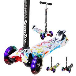 AMZCARS kick scooter for kids, 3 wheels toddlers scooter for 6 years old boys girls learn to steer, kids scooter 4 adjustable height,