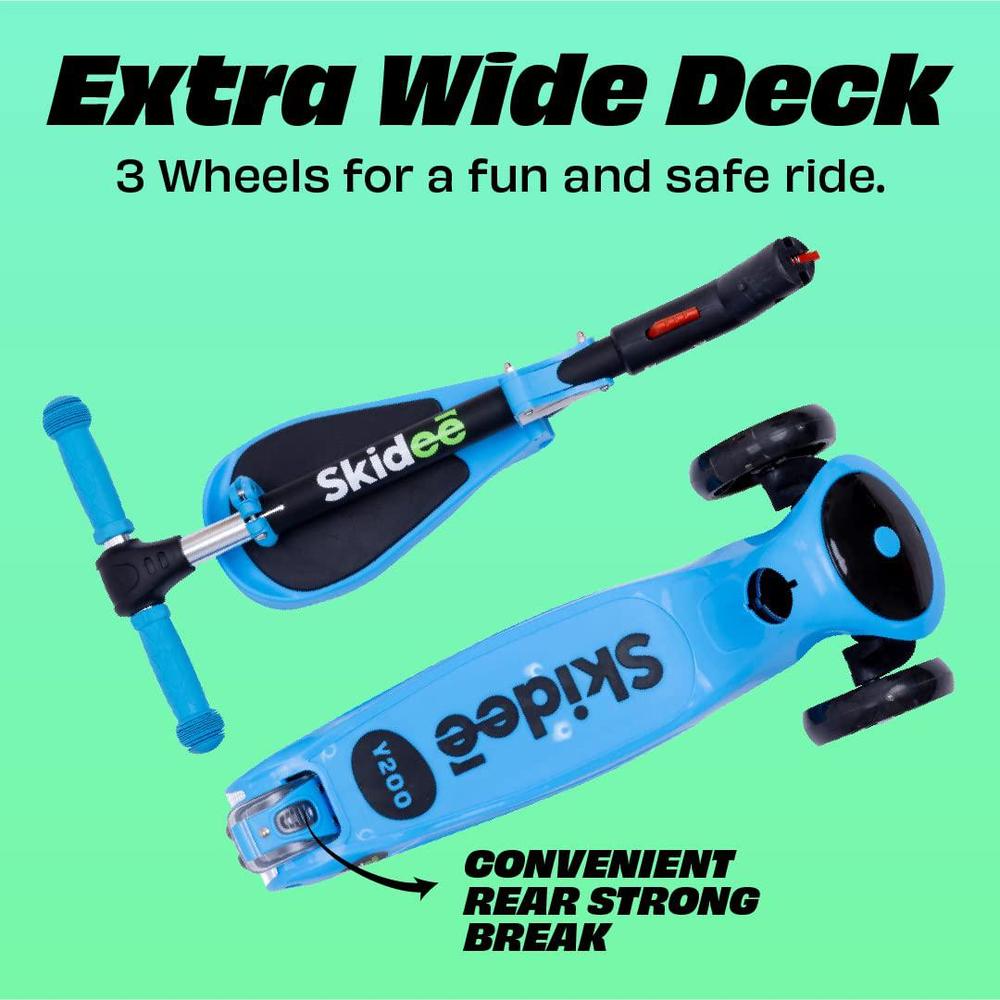 SKIDEE kick scooters for kids ages 3-5 (suitable for 2-12 year old) adjustable height foldable scooter removable seat, 3 led light w