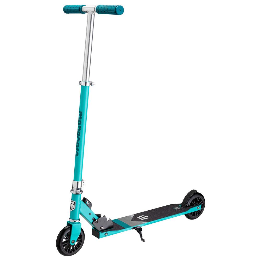 mongoose trace youth/adult kick scooter folding and non-folding design, regular, lighted, and air filled wheels, teal, 120mm 