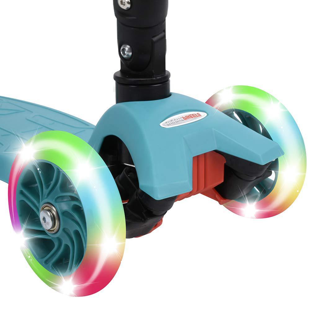chromewheels scooters for kids, deluxe kick scooter foldable 4 adjustable height 132lbs weight limit 3 wheel, lean to steer l