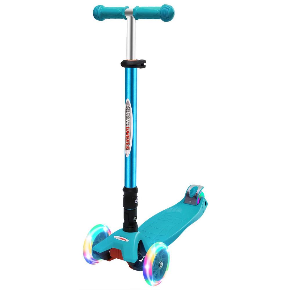 chromewheels scooters for kids, deluxe kick scooter foldable 4 adjustable height 132lbs weight limit 3 wheel, lean to steer l