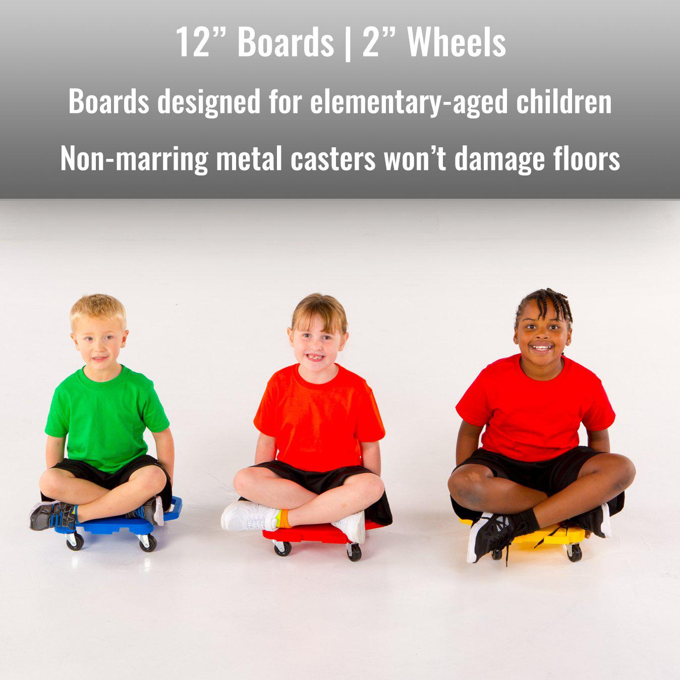 Cramer cosom scooter board set, 12 inch children's sit & scoot board with 2 inch non-marring metal casters & safety guards for physi
