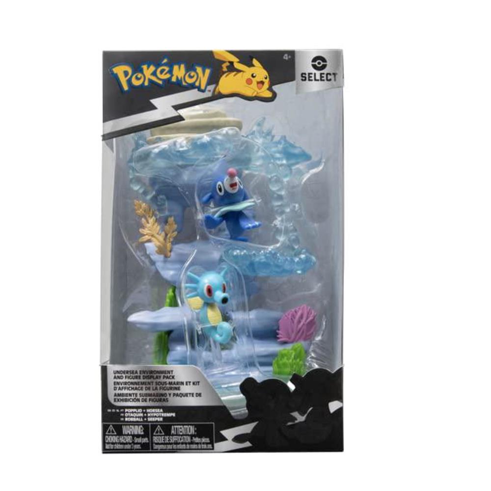 pokemon select underwater environment - multi-level display set with 2-inch horsea and popplio battle figures