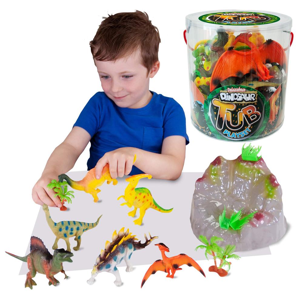 deluxebase ltd tub playsets - dinosaur toys. fantastic dinosaur toy set for kids from deluxebase. set includes stegosaurus, pterodactyl, par