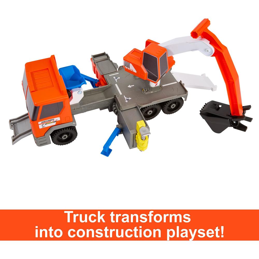 matchbox action drivers matchbox transforming excavator, large-scale toy truck & playset with 1:64 scale vehicle & 4 construc