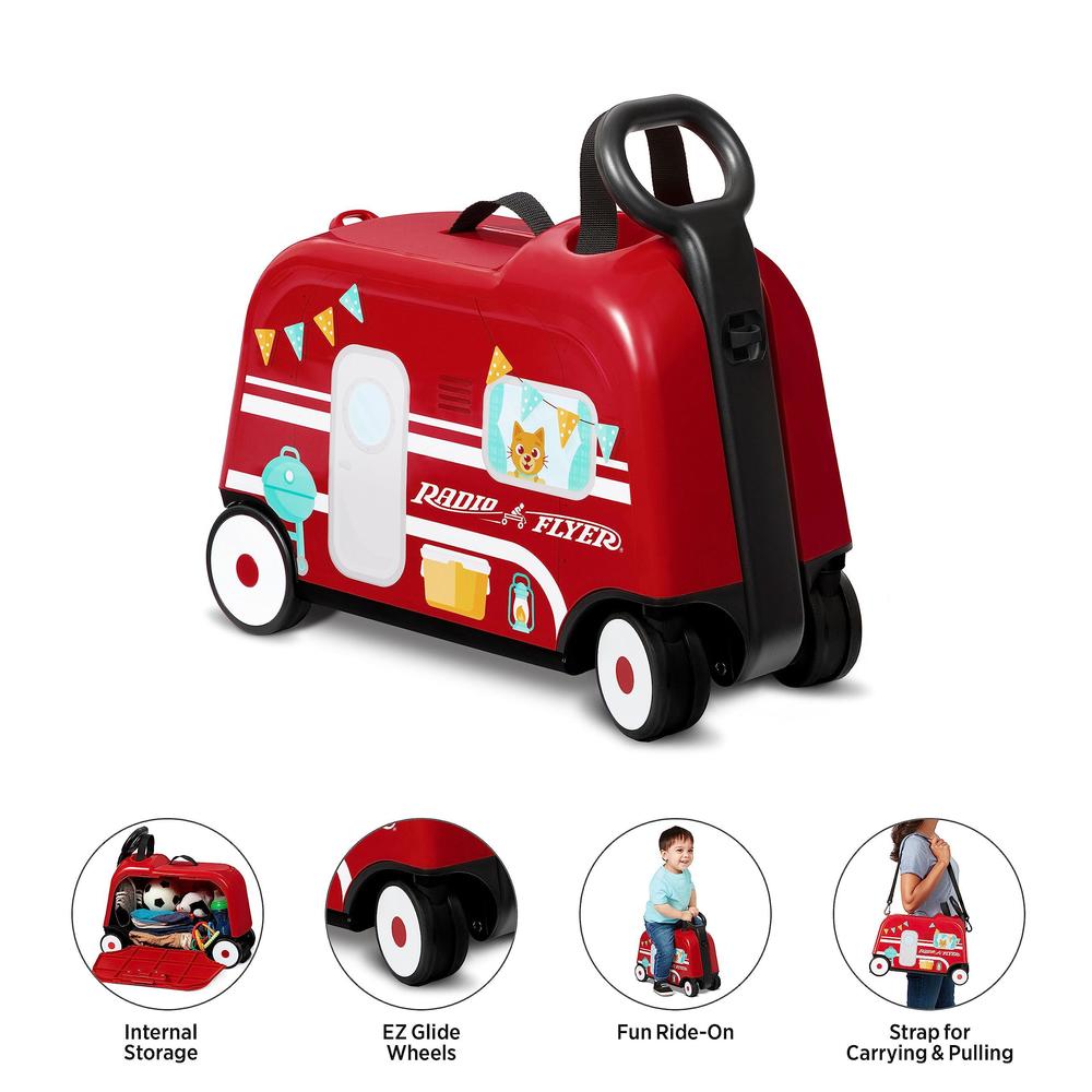 radio flyer 3-in-1 happy traveler camper, ride on toy, toddler carry-on storage, ages 2-5