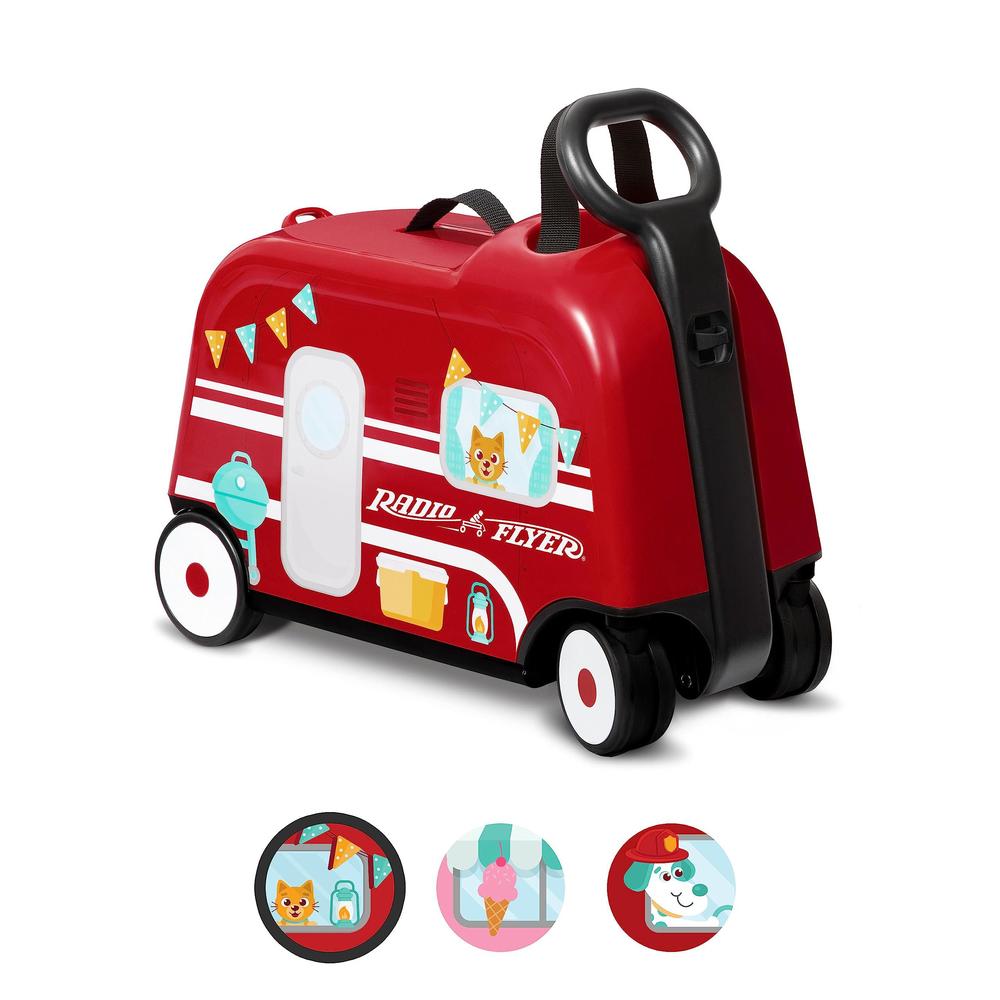 radio flyer 3-in-1 happy traveler camper, ride on toy, toddler carry-on storage, ages 2-5