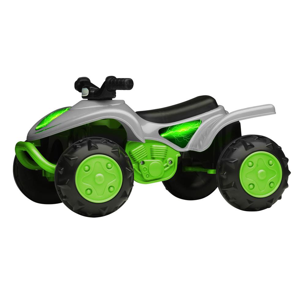 American Plastic Toys quad rider foot-to-floor atv, made in usa, fully functional steering, rugged off-road styling, knobby wheels, sturdy, green, 
