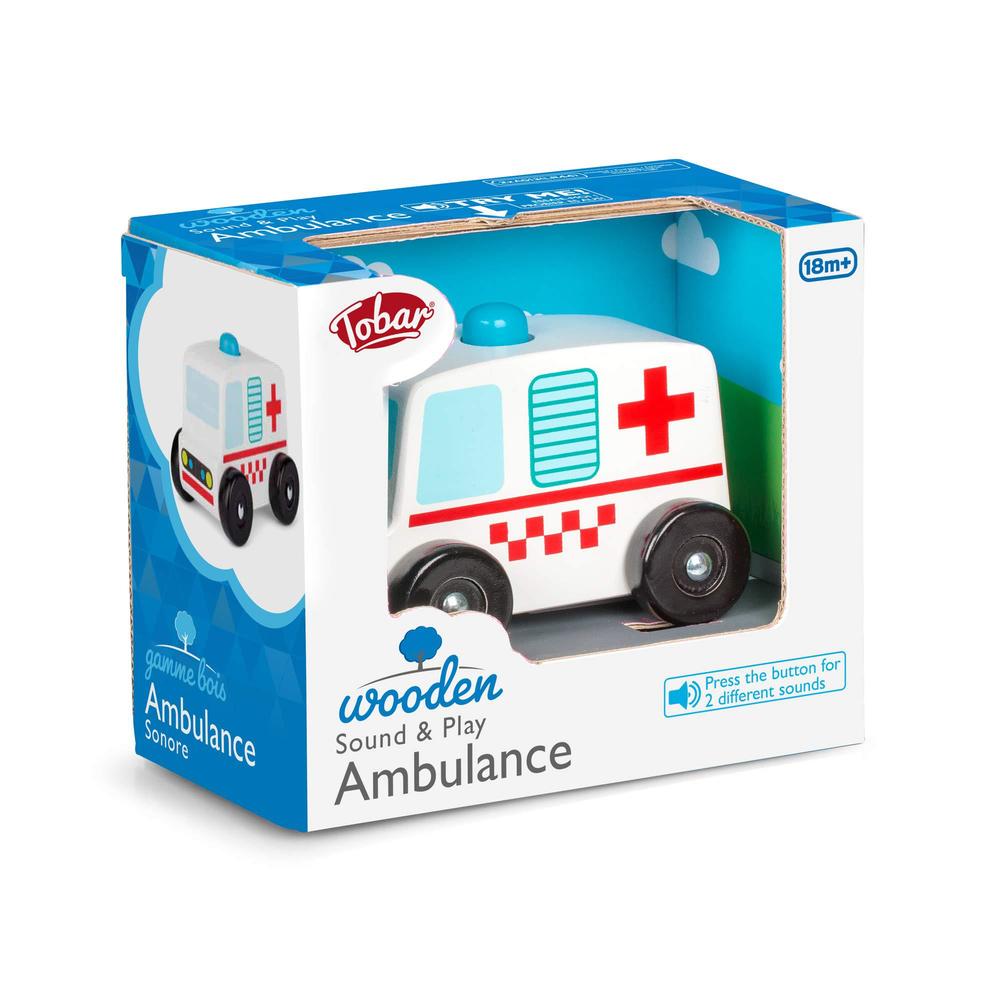 tobar wooden sound and play ambulance vehicle with electronic siren