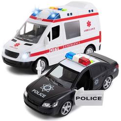 toy to enjoy police & ambulance car set for boys & girls friction powered, with lights and sirens