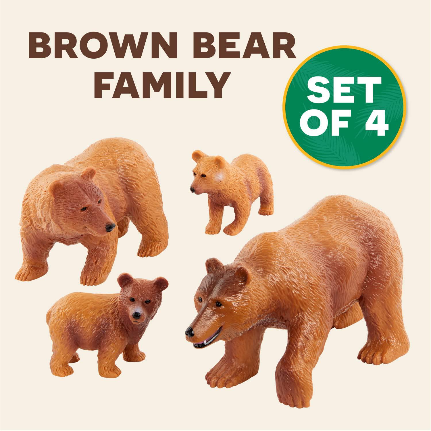 terra by battat b brown bear family - small brown bear animal figures for kids 3-years-old & up (4 pc)