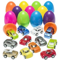 prextex stuffed easter eggs with mini pull-back car inside | plastic easter toy eggs | easter gifts for girls, boys, kids, to